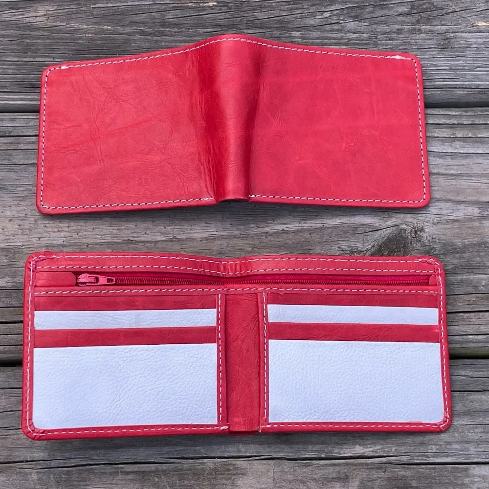Cardholder Men Wallet RedWhite Leather Handmade Lot of 2 - Picture 9 of 14